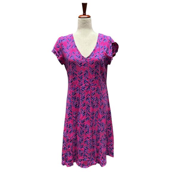 Fresh Produce Dress Size Small Pink Blue Pattern Short Sleeve Midi Cotton Bright - Picture 1 of 10